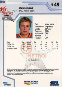 2002-03 Playercards (DEL) #48 Mathias Hart Back