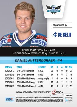 2013-14 Austrian EBEL #39 Daniel Mitterdorfer Back