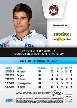 2013-14 Austrian EBEL #205 Anton Bernard Back