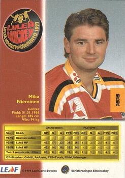 1994-95 Leaf Elit Set (Swedish) #22 Mika Nieminen Back