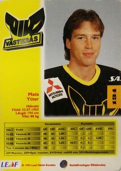 1994-95 Leaf Elit Set (Swedish) #134 Mats Ytter Back