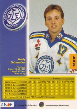 1994-95 Leaf Elit Set (Swedish) #217 Andy Schneider Back