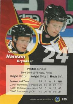 2006-07 SHL Elitset #155 Mads Hansen Back