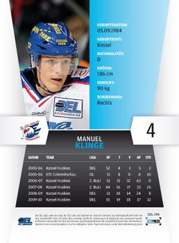 2010-11 Playercards (DEL) #DEL-198 Manuel Klinge Back