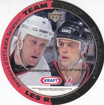 1996-97 Upper Deck Kraft - Team Rivals #NNO Randy Cunneyworth / Pat LaFontaine / Ray Bourque / Adam Graves Front