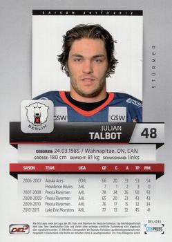 2011-12 Playercards (DEL) #DEL-033 Julian Talbot Back