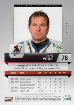 2011-12 Playercards (DEL) #DEL-123 Mike York Back