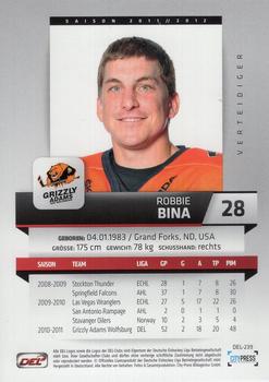 2011-12 Playercards (DEL) #DEL-239 Robbie Bina Back