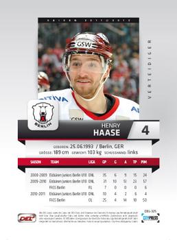 2011-12 Playercards (DEL) #DEL-325 Henry Haase Back