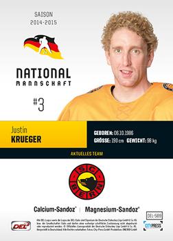2014-15 Playercards Premium Serie 2 (DEL) #DEL-589 Justin Krueger Back