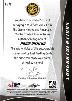 2016-17 Leaf In The Game Heroes and Prospects  - Prospect Signatures #PA-AR1 Adam Ruzicka Back