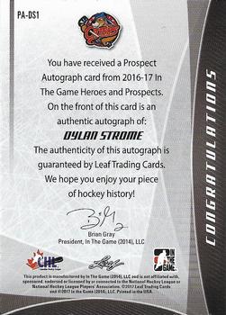 2016-17 Leaf In The Game Heroes and Prospects  - Prospect Signatures - Platinum #PA-DS1 Dylan Strome Back