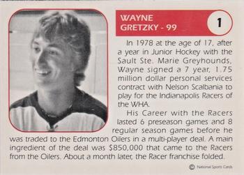 1991 National Sports Cards 1978 Indianapolis Racers #1 Wayne Gretzky Back