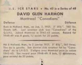 1949-50 World Wide Gum NHL Ice Stars Wrappers #43 David Glen Harmon Front