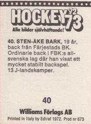 1972-73 Williams Hockey (Swedish) #40 Sten-Ake Bark Back