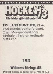 1972-73 Williams Hockey (Swedish) #193 Lars Munther Back