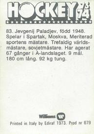 1973-74 Williams Hockey (Swedish) #83 Jevgenij Poladjev Back