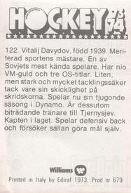 1973-74 Williams Hockey (Swedish) #122 Vitalij Davydov Back