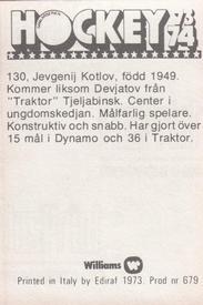 1973-74 Williams Hockey (Swedish) #130 Jevgenij Kotlov Back