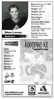 1998-99 Kootenay Ice (WHL) #5 Dion Lassu Back