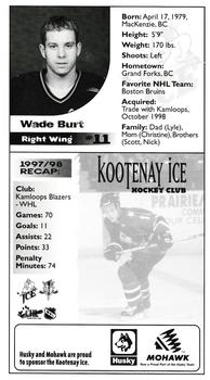 1998-99 Kootenay Ice (WHL) #10 Wade Burt Back