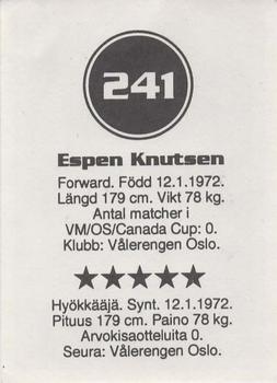 1993 Semic Hockey VM/Jaakiekon MM (Swedish/Finnish) Stickers #241 Espen Knutsen Back