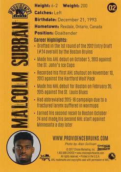 2016-17 Choice Providence Bruins (AHL) #02 Malcolm Subban Back
