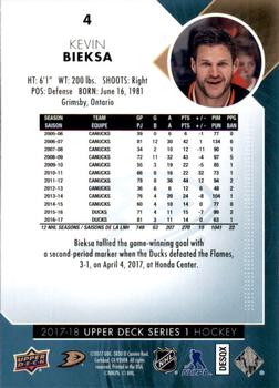 2017-18 Upper Deck #4 Kevin Bieksa Back