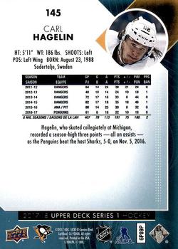 2017-18 Upper Deck #145 Carl Hagelin Back