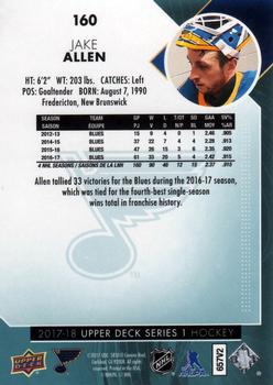 2017-18 Upper Deck #160 Jake Allen Back