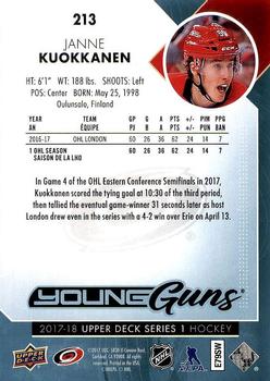 2017-18 Upper Deck #213 Janne Kuokkanen Back