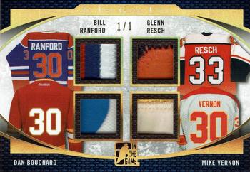 2017 Leaf In The Game Used - Quad Game-Used Patch Gold Spectrum Foil #GUP4-04 Bill Ranford / Glenn Resch / Dan Bouchard / Mike Vernon Front