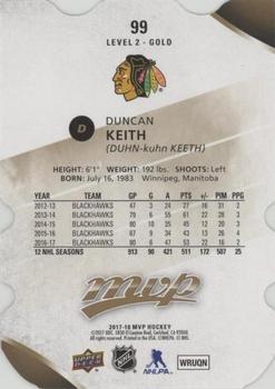 2017-18 Upper Deck MVP - Colors and Contours #99 Duncan Keith Back