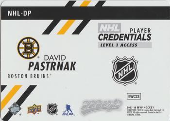 2017-18 Upper Deck MVP - NHL Player Credentials Level 1 Access #NHL-DP David Pastrnak Back