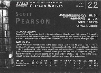 1998-99 Chicago Wolves (IHL) Turner Cup Champions 1997-98 #18 Scott Pearson Back