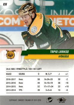 2017-18 Cardset Finland #036 Tapio Laakso Back