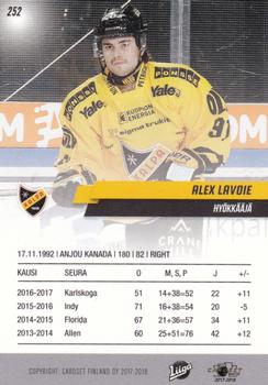 2017-18 Cardset Finland #252 Alex Lavoie Back