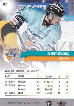 2017-18 Cardset Finland #292 Aleksi Rekonen Back