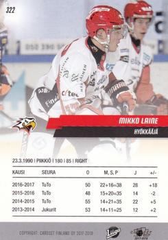 2017-18 Cardset Finland #322 Mikko Laine Back