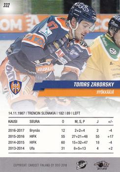 2017-18 Cardset Finland #332 Tomas Zaborsky Back