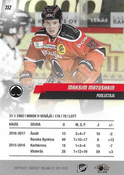 2017-18 Cardset Finland #352 Maksim Matushkin Back