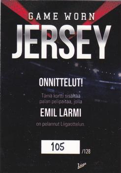 2017-18 Cardset Finland - Game Worn Jersey Exchange (Series One) #NNO Emil Larmi Back