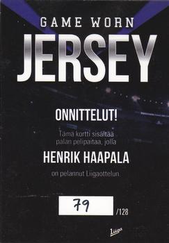 2017-18 Cardset Finland - Game Worn Jersey Exchange (Series One) #NNO Henrik Haapala Back