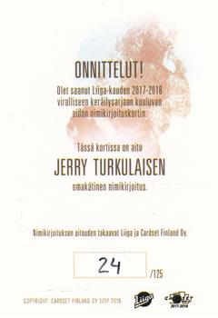 2017-18 Cardset Finland - Signature (Series One) #NNO Jerry Turkulainen Back