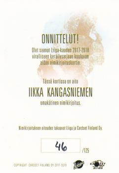 2017-18 Cardset Finland - Signature (Series One) #NNO Iikka Kangasniemi Back