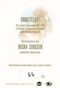 2017-18 Cardset Finland - Signature (Series One) #NNO Miska Siikonen Back