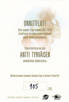 2017-18 Cardset Finland - Signature (Series One) #NNO Antti Tyrväinen Back