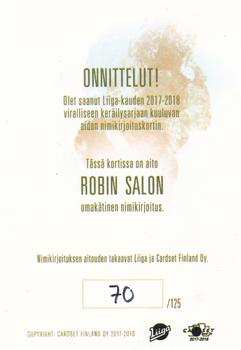 2017-18 Cardset Finland - Signature (Series One) #NNO Robin Salo Back