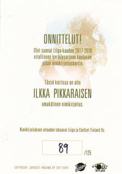 2017-18 Cardset Finland - Signature (Series One) #NNO Ilkka Pikkarainen Back