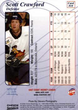 2002-03 Choice Peoria Rivermen (ECHL) #18 Scott Crawford Back